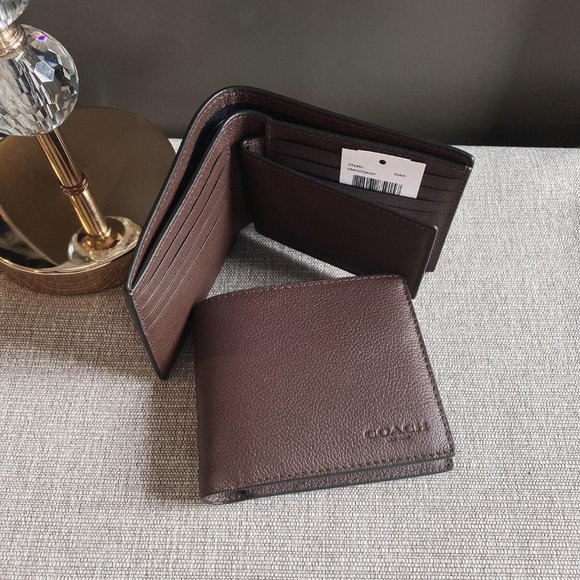 NWT - COACH Men Compact 3 In 1 Wallet - BESTSELLER - Mahogany Brown - Picture 5 of 9